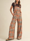 Women's Plaid Wide-Leg Overalls