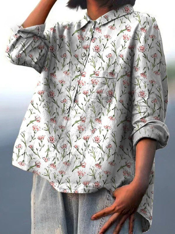 Ruby | Pink Spring Floral Repeat Pattern Printed Women's Casual Shirt