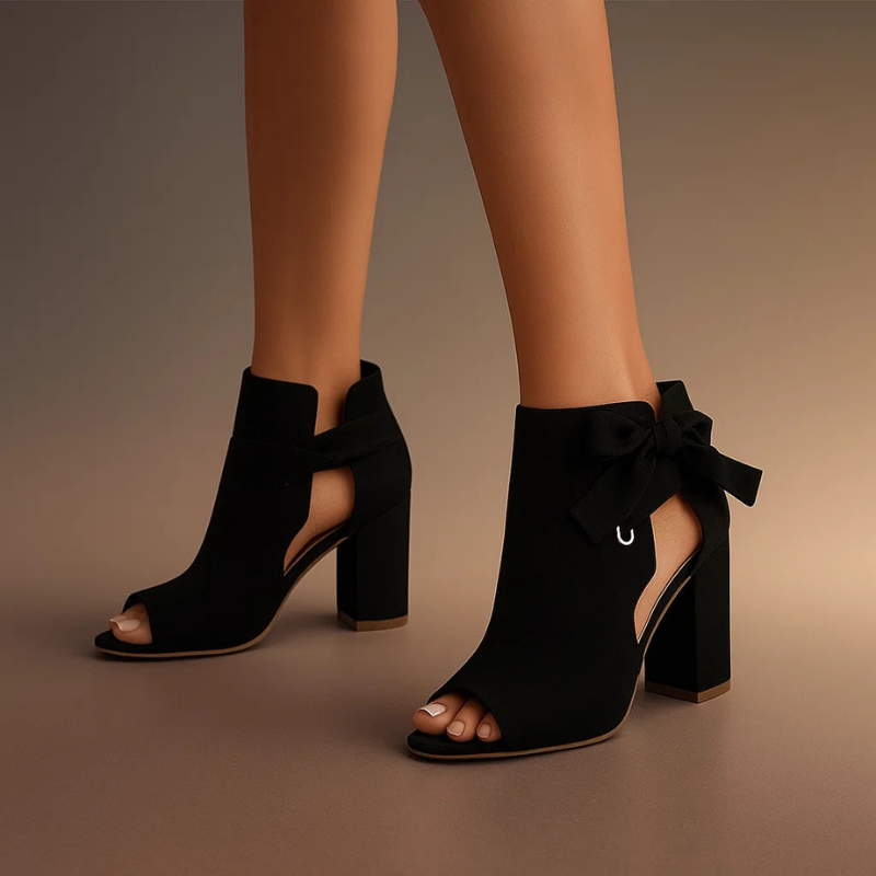 Women's Square Heel Sandals with Elegant Knot and Open Toe