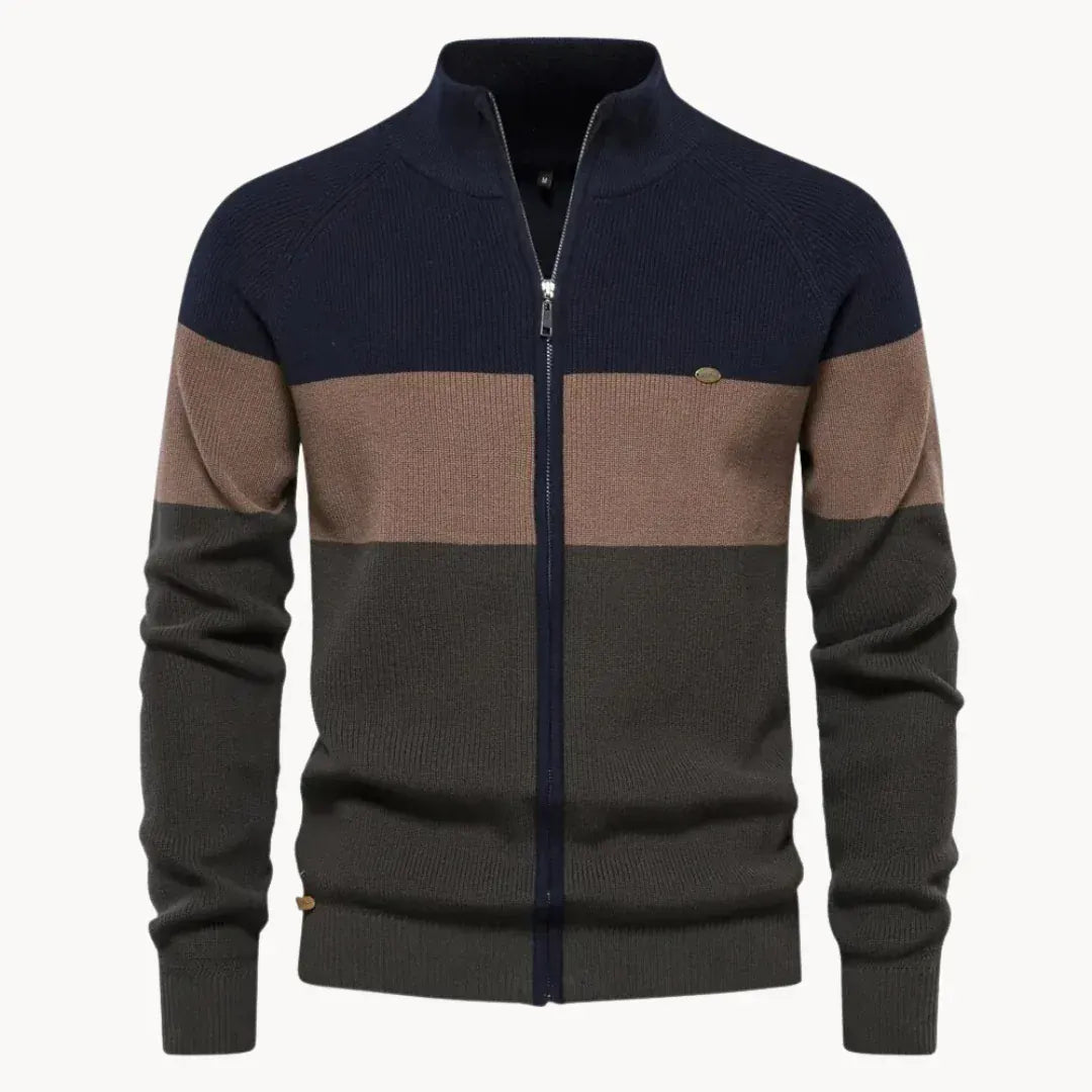 André Ferran Colorblock Zip Cardigan