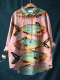 Eliza | Women's Vintage Fish Art Print Casual Shirt