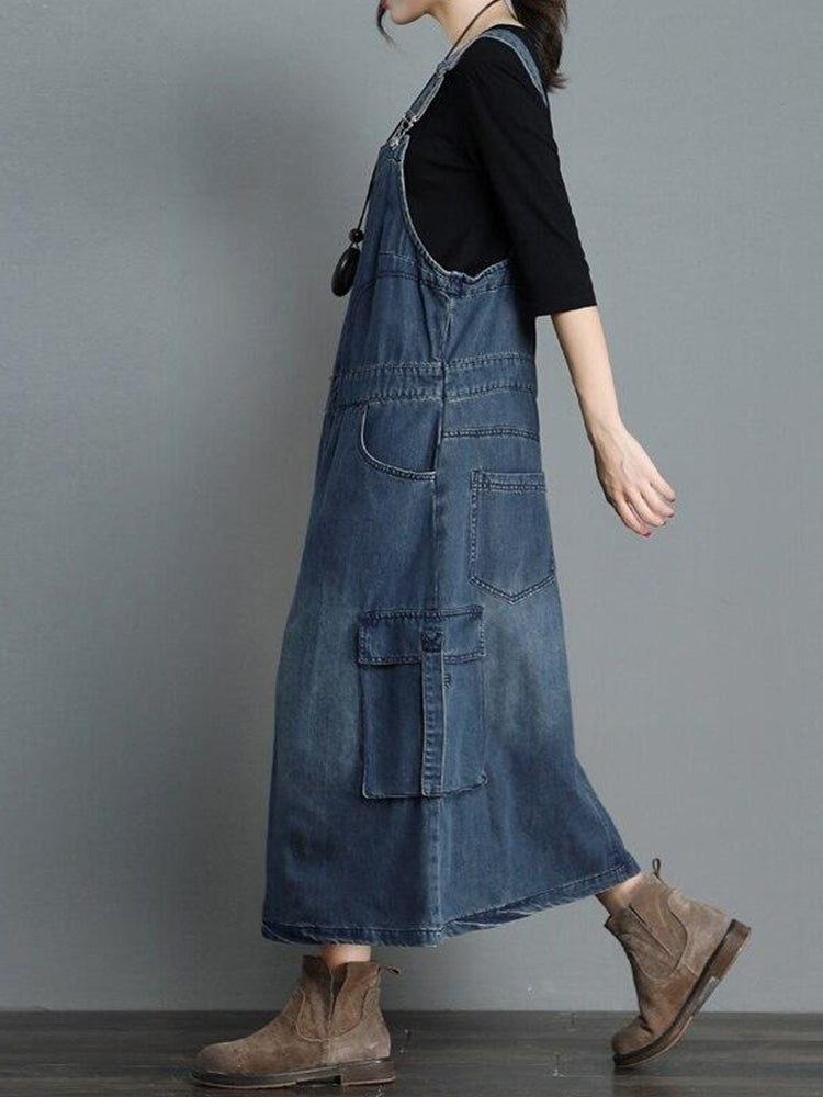Loose Fit Denim Overall Dress
