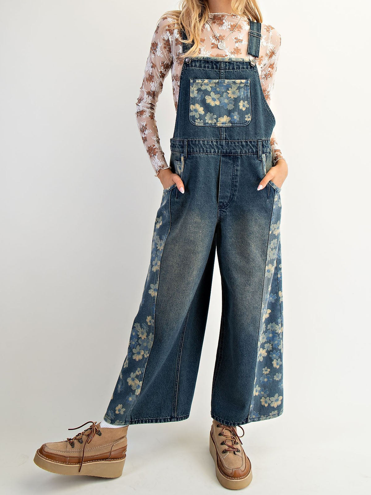 Flower Denim Overalls