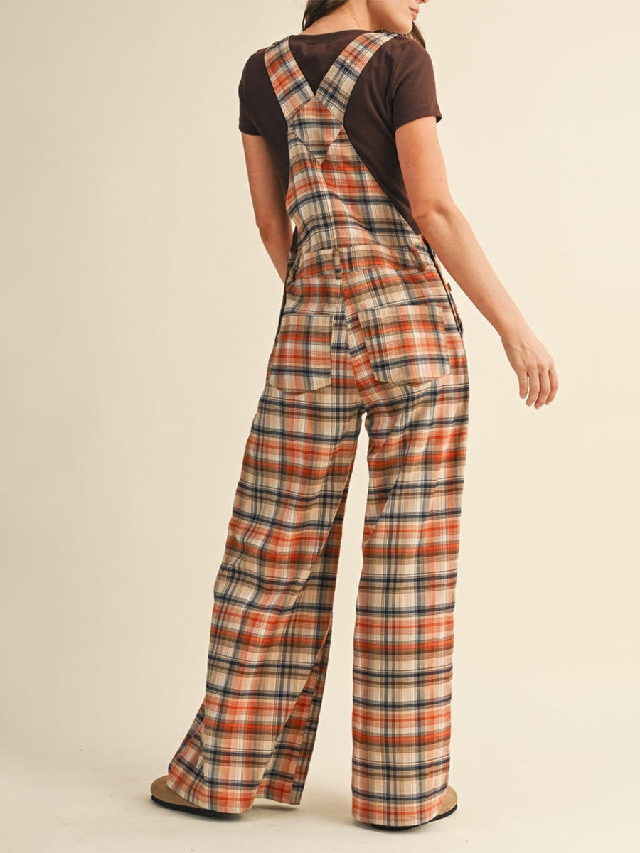 Women's Plaid Wide-Leg Overalls