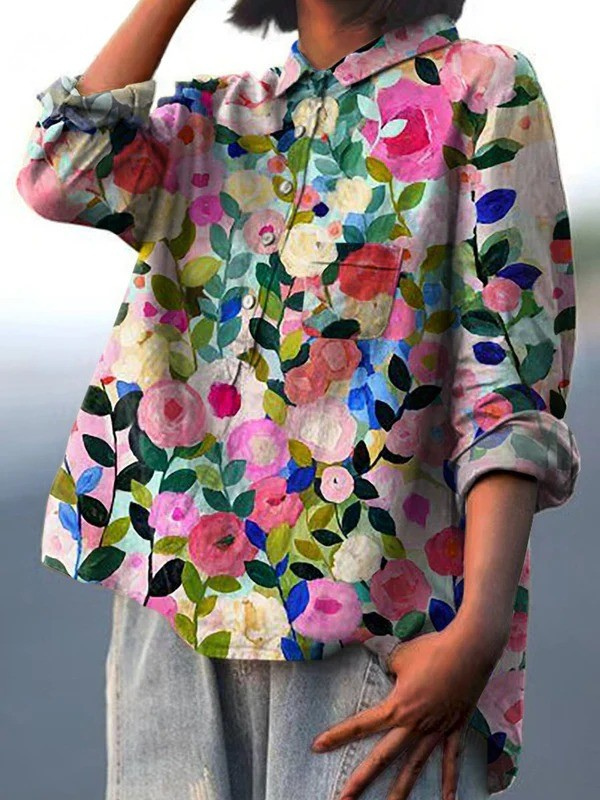 Leah | Colourful Spring Floral Garden Printed Women's Casual Shirt