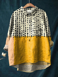 Olivia | Women's Yellow Colour-blocked Dots Print Casual Shirt