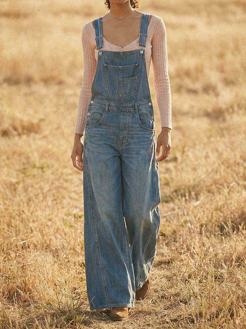 Women's Wide-Leg Denim Overalls