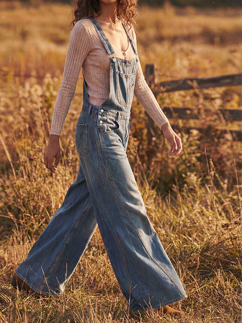 Women's Wide-Leg Denim Overalls