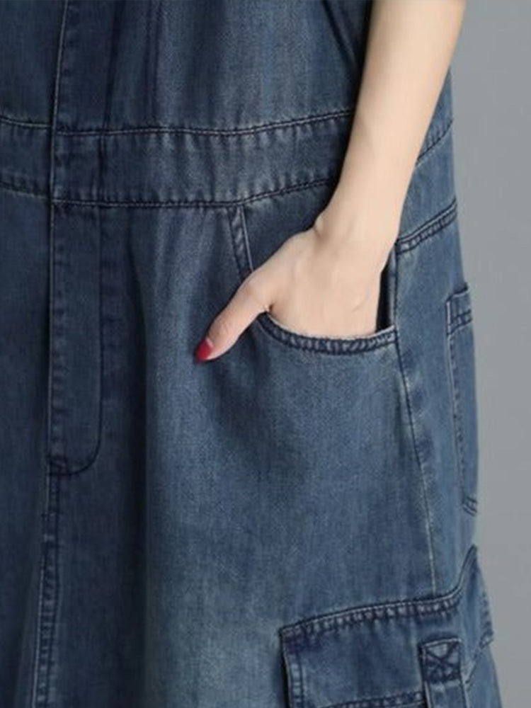 Loose Fit Denim Overall Dress