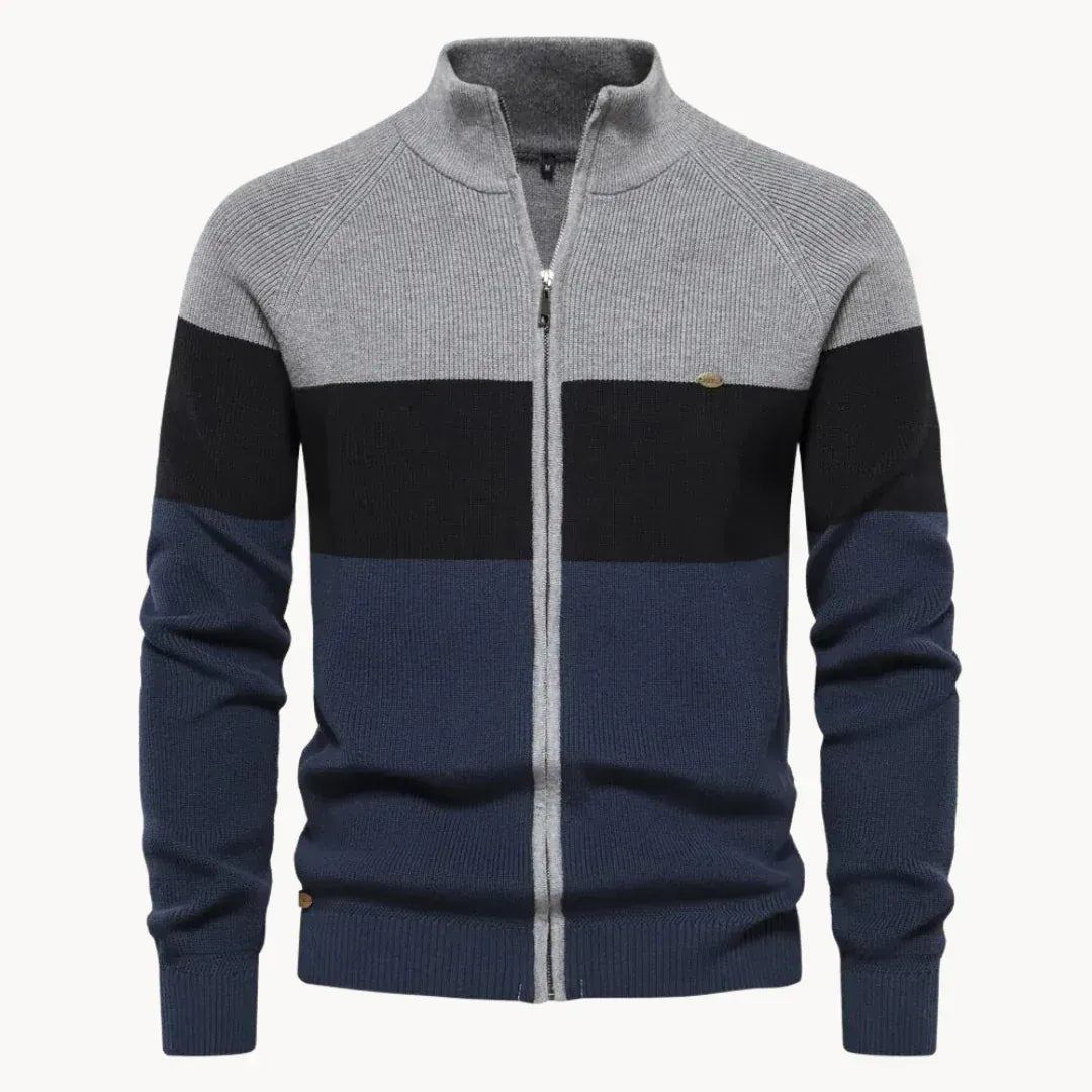 André Ferran Colorblock Zip Cardigan