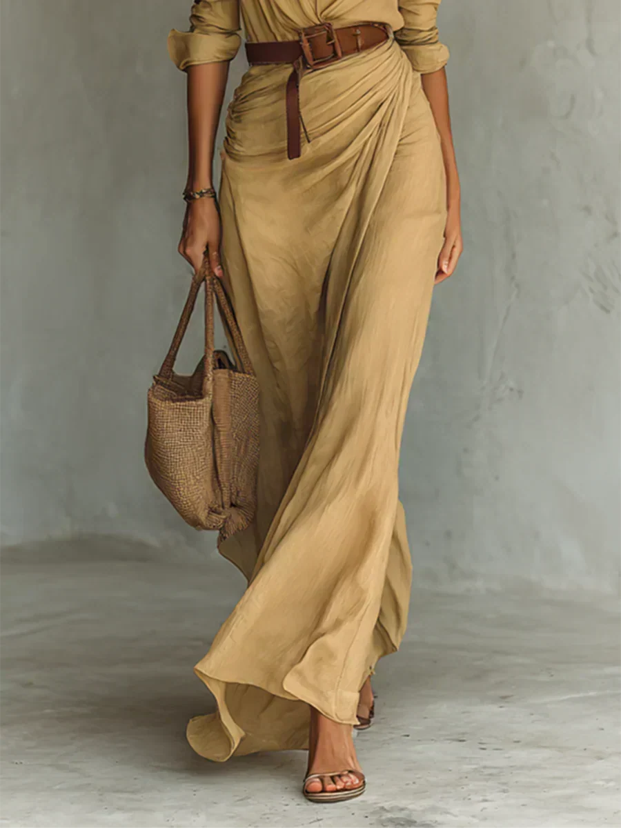 Camille™ | Maxi dress with pleats and waist belt