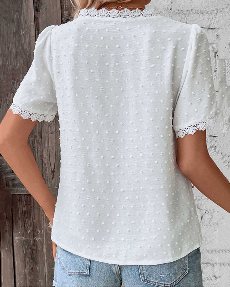Farren Blouse | White Textured V-Neck Summer Blouse