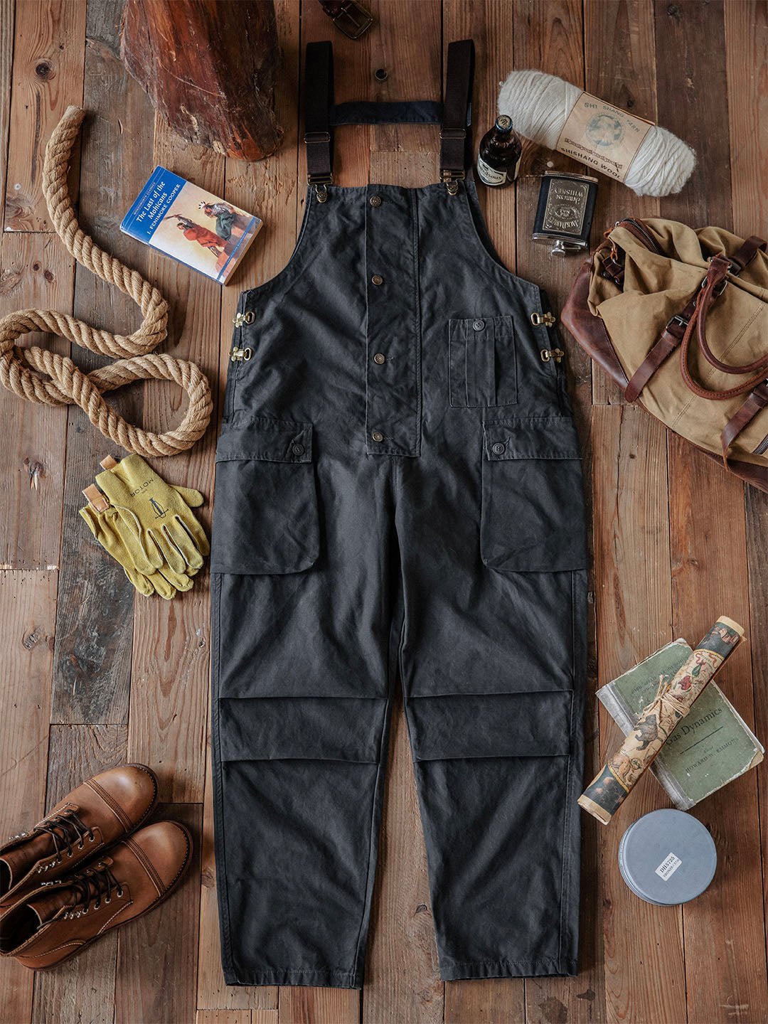 Canvas Overalls with Button Placket for Men