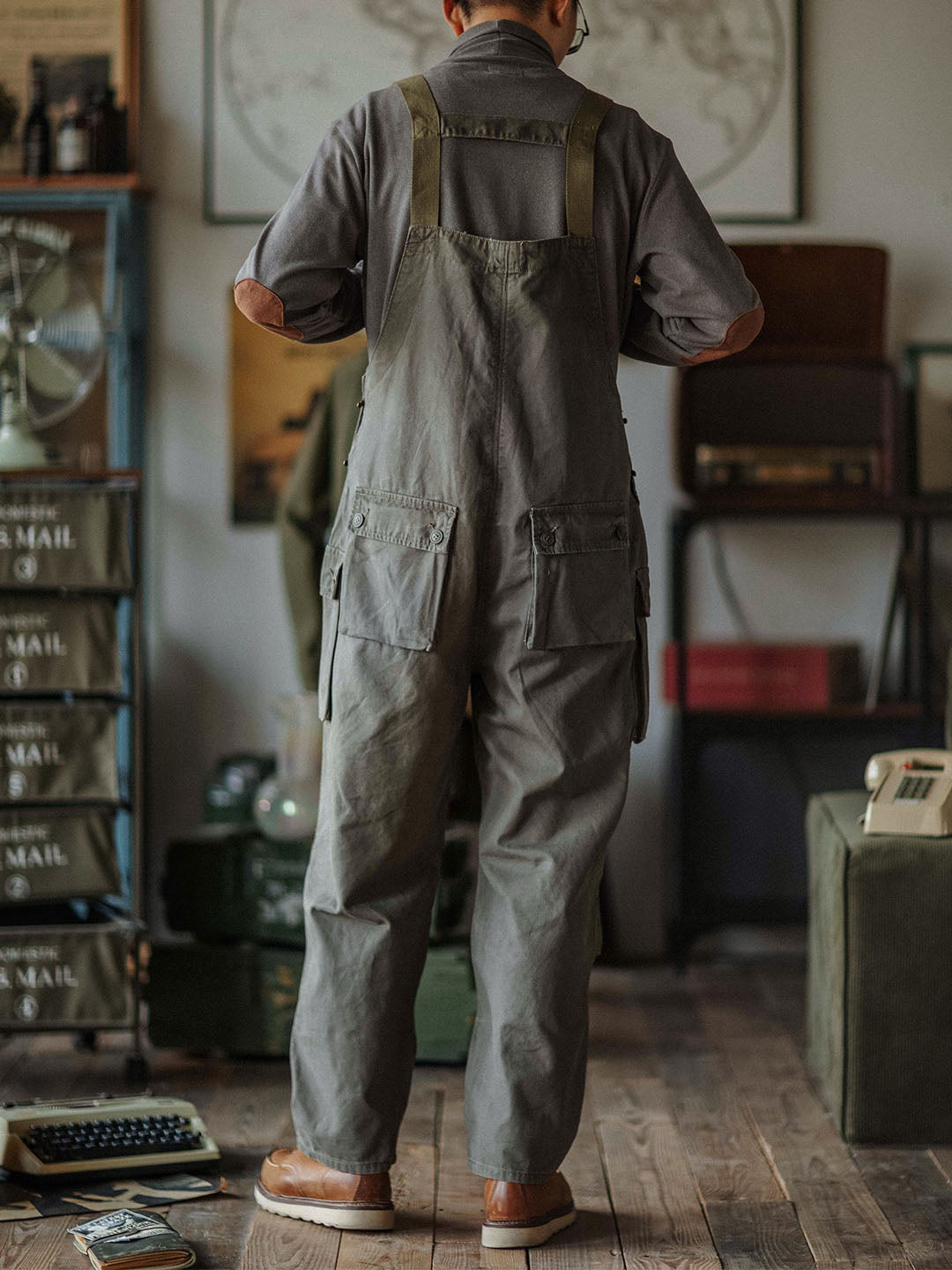 Canvas Overalls with Button Placket for Men