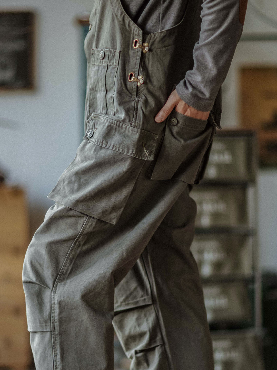 Canvas Overalls with Button Placket for Men