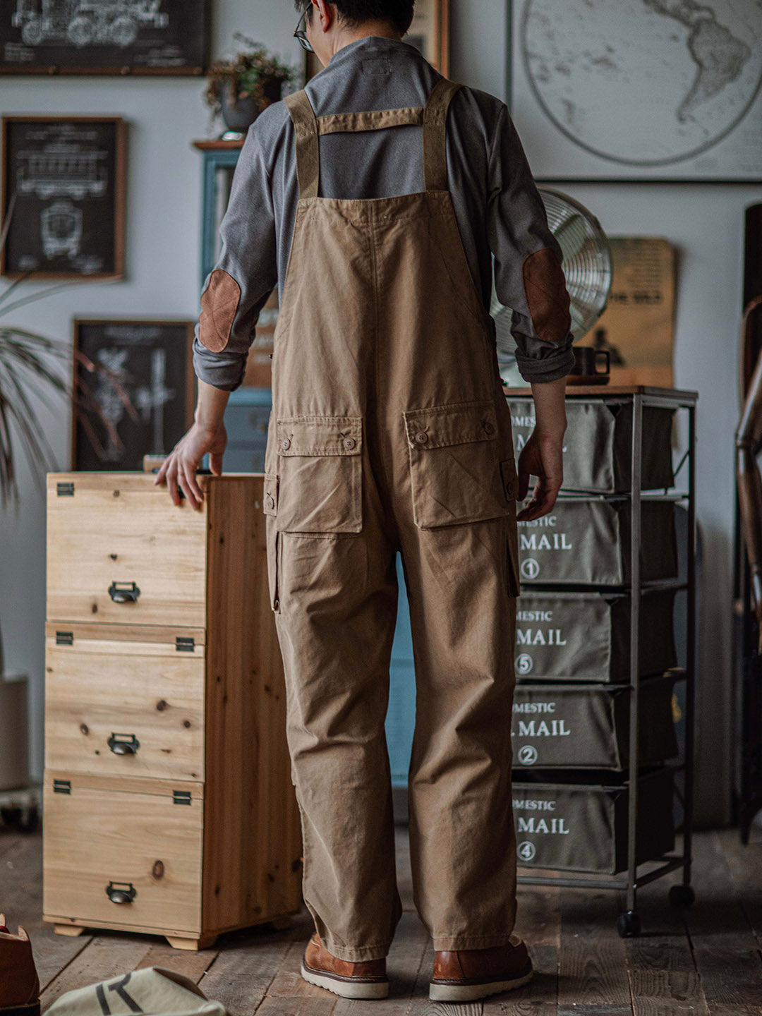 Canvas Overalls with Button Placket for Men