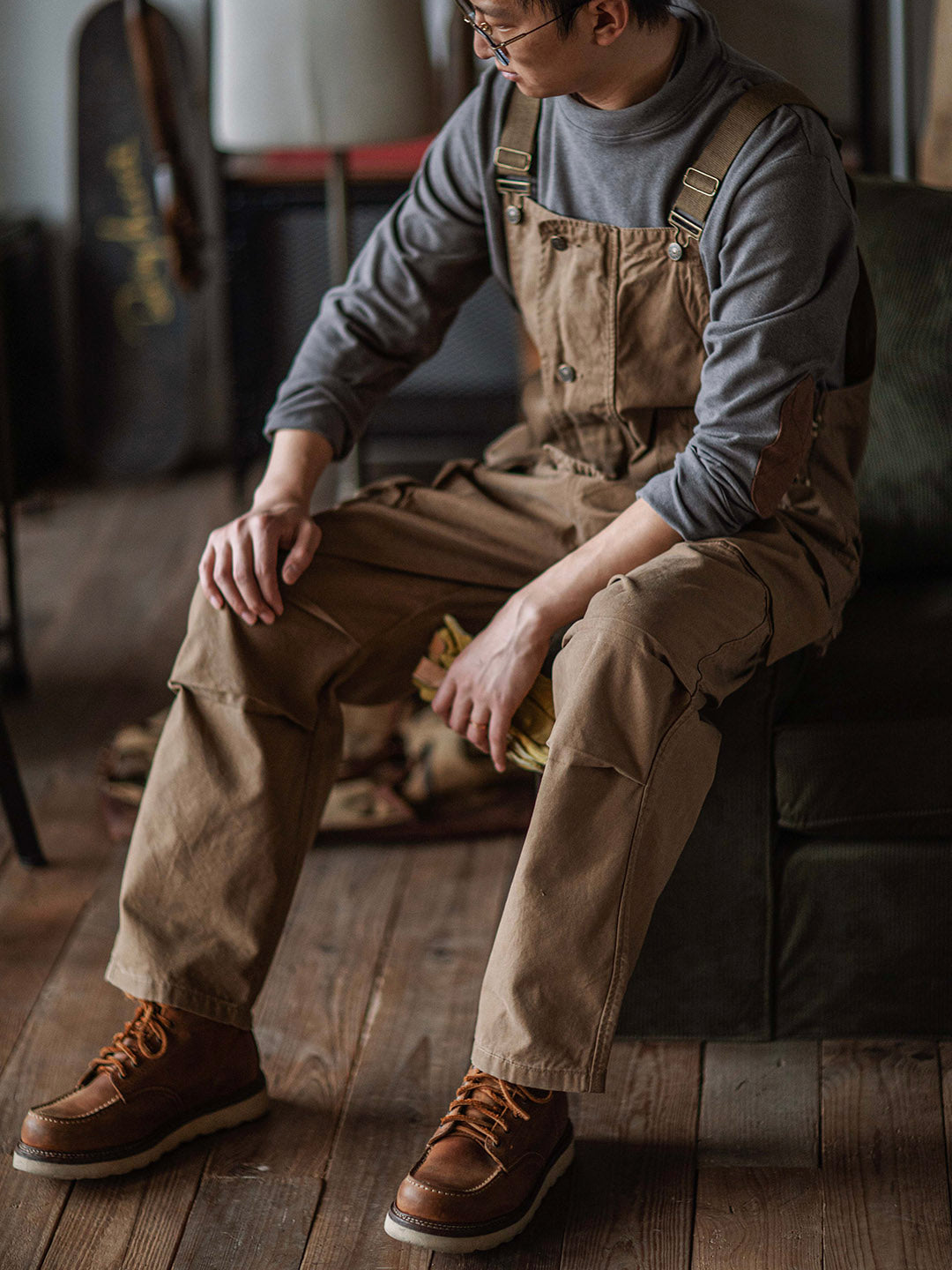 Canvas Overalls with Button Placket for Men