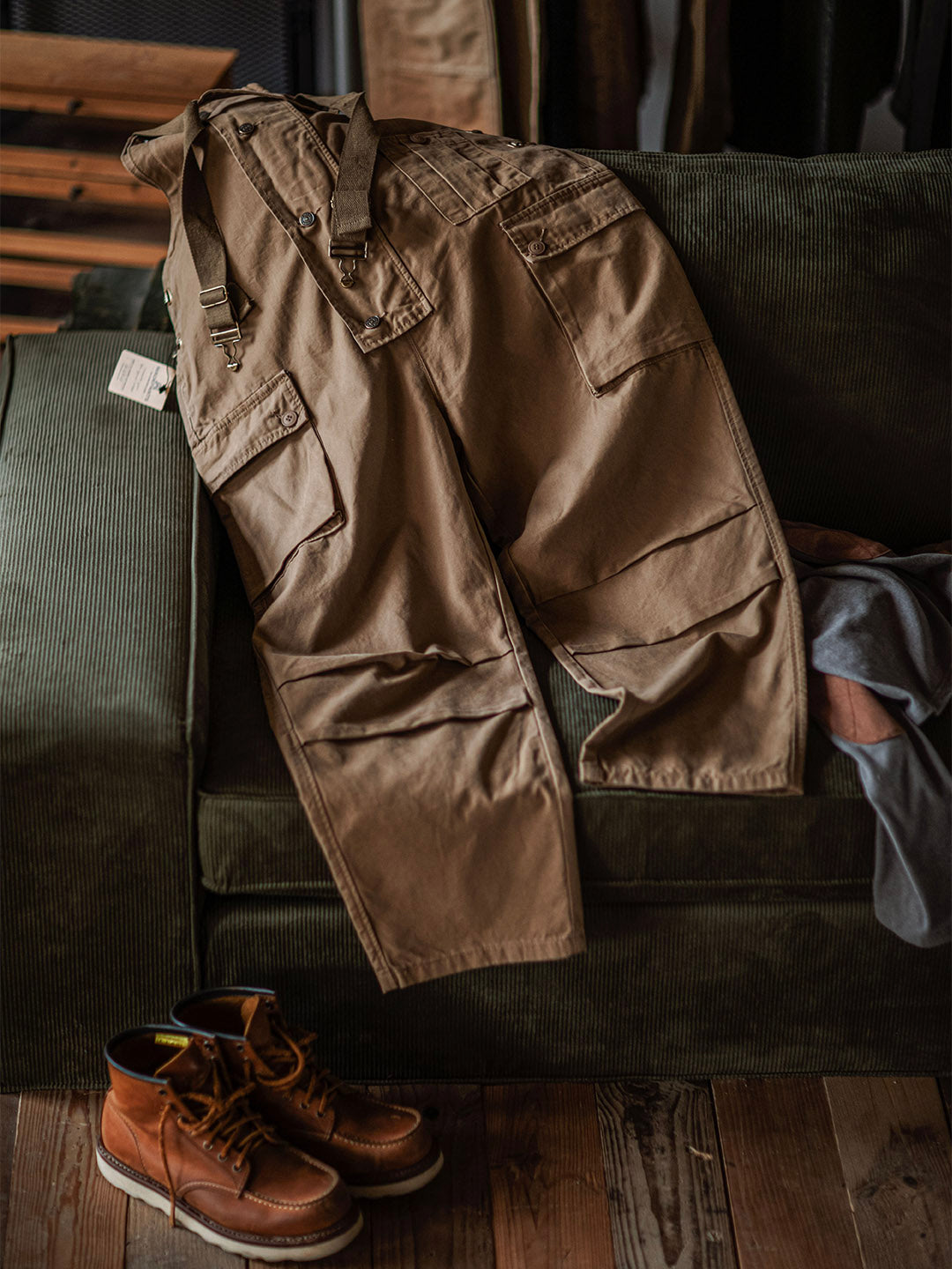 Canvas Overalls with Button Placket for Men