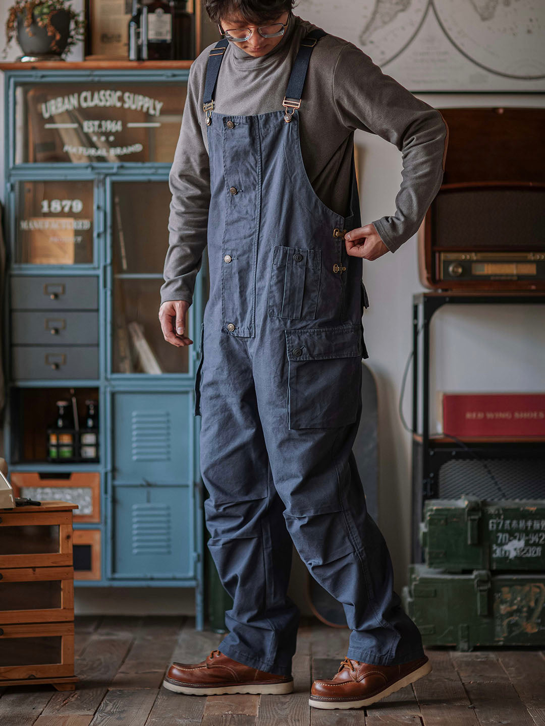 Canvas Overalls with Button Placket for Men