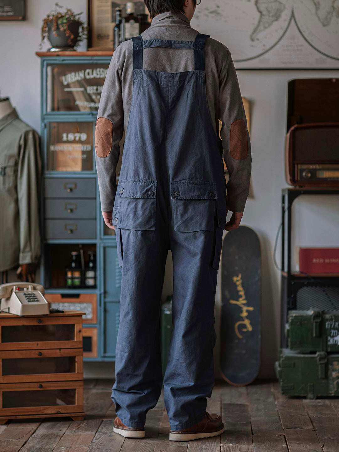 Canvas Overalls with Button Placket for Men