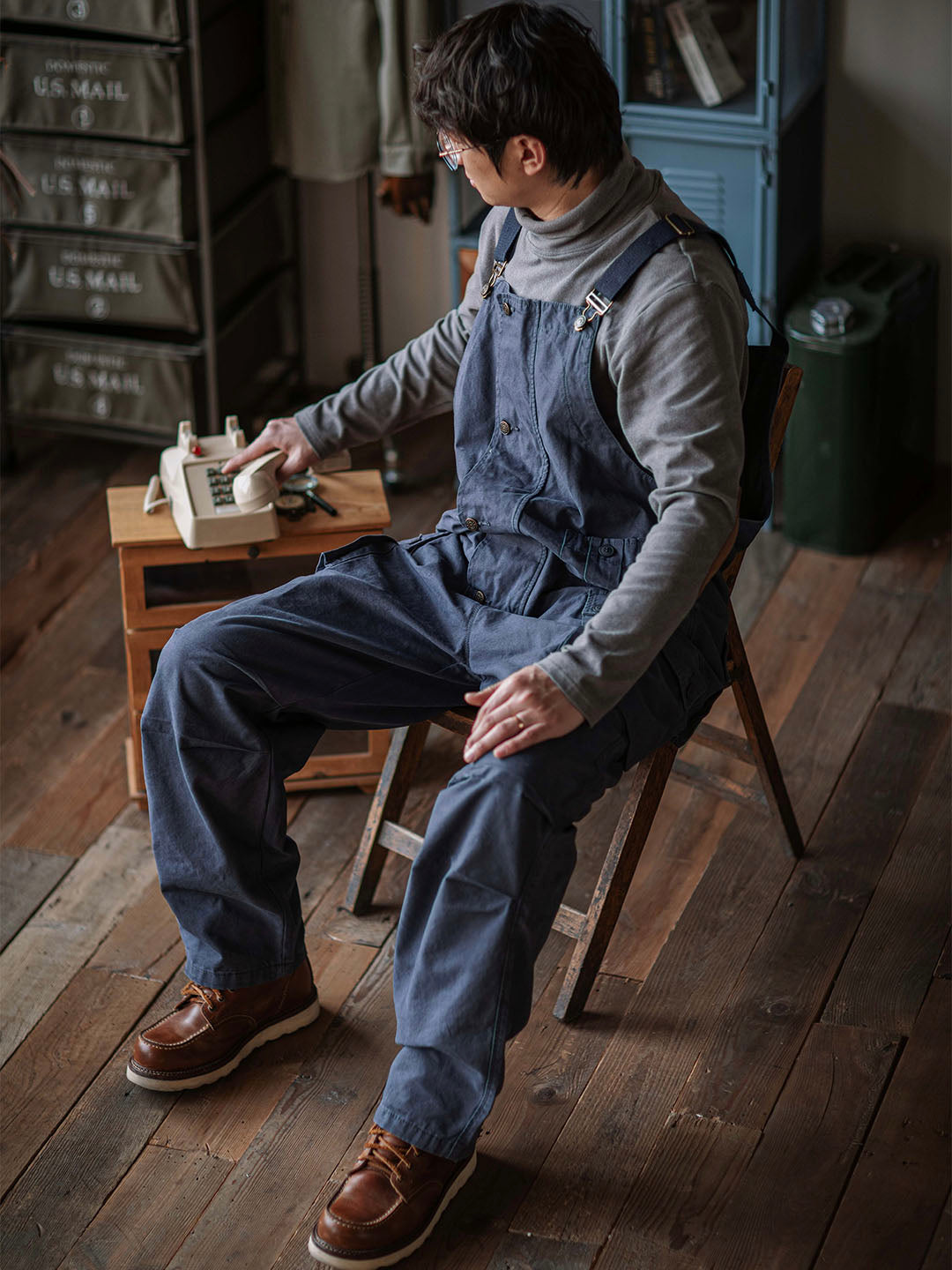 Canvas Overalls with Button Placket for Men