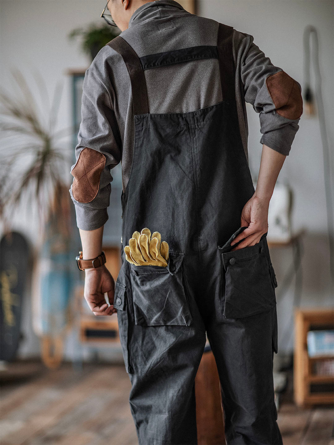 Canvas Overalls with Button Placket for Men