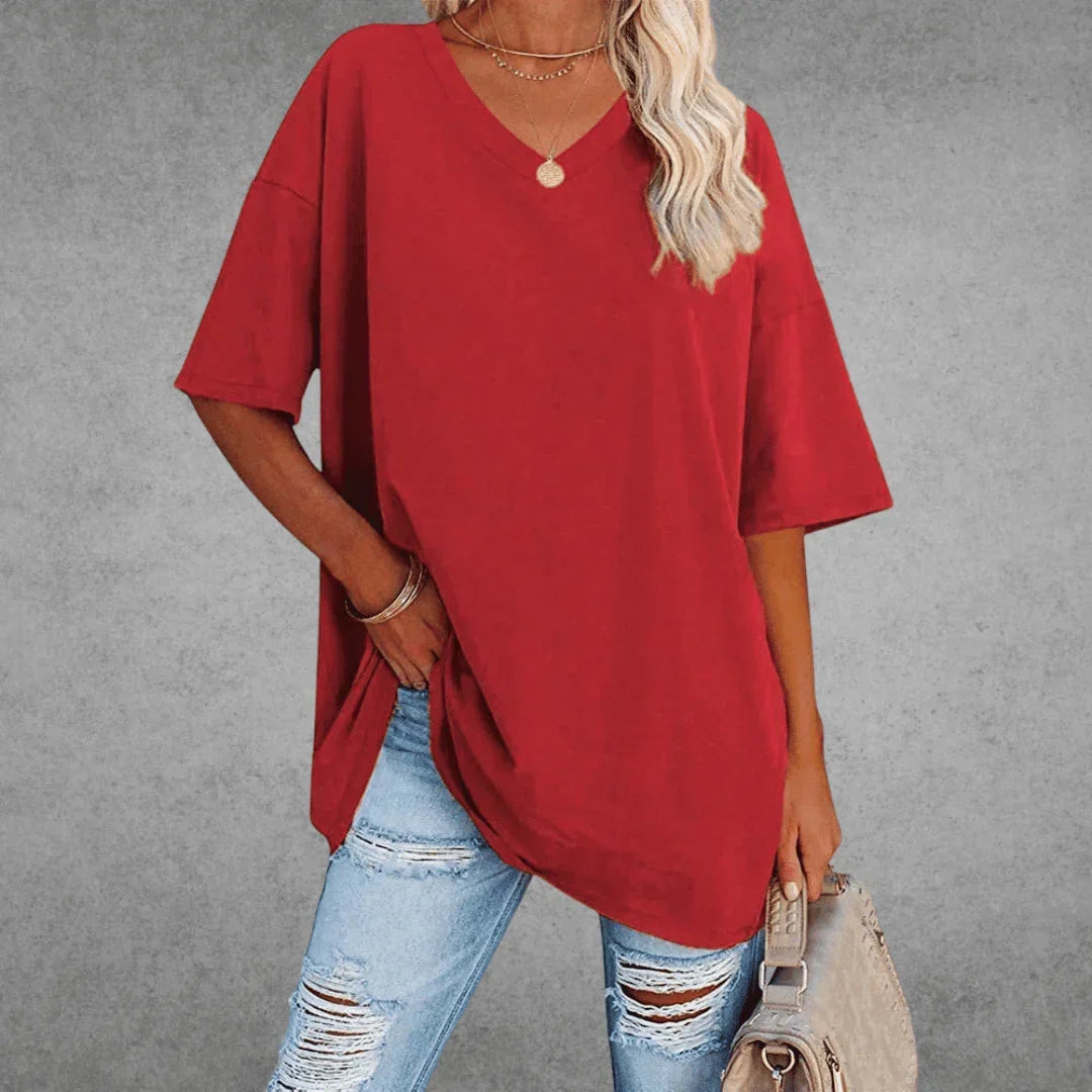 Nerissa Shirt | V-Neck Short Sleeve Cotton Blend T-Shirt