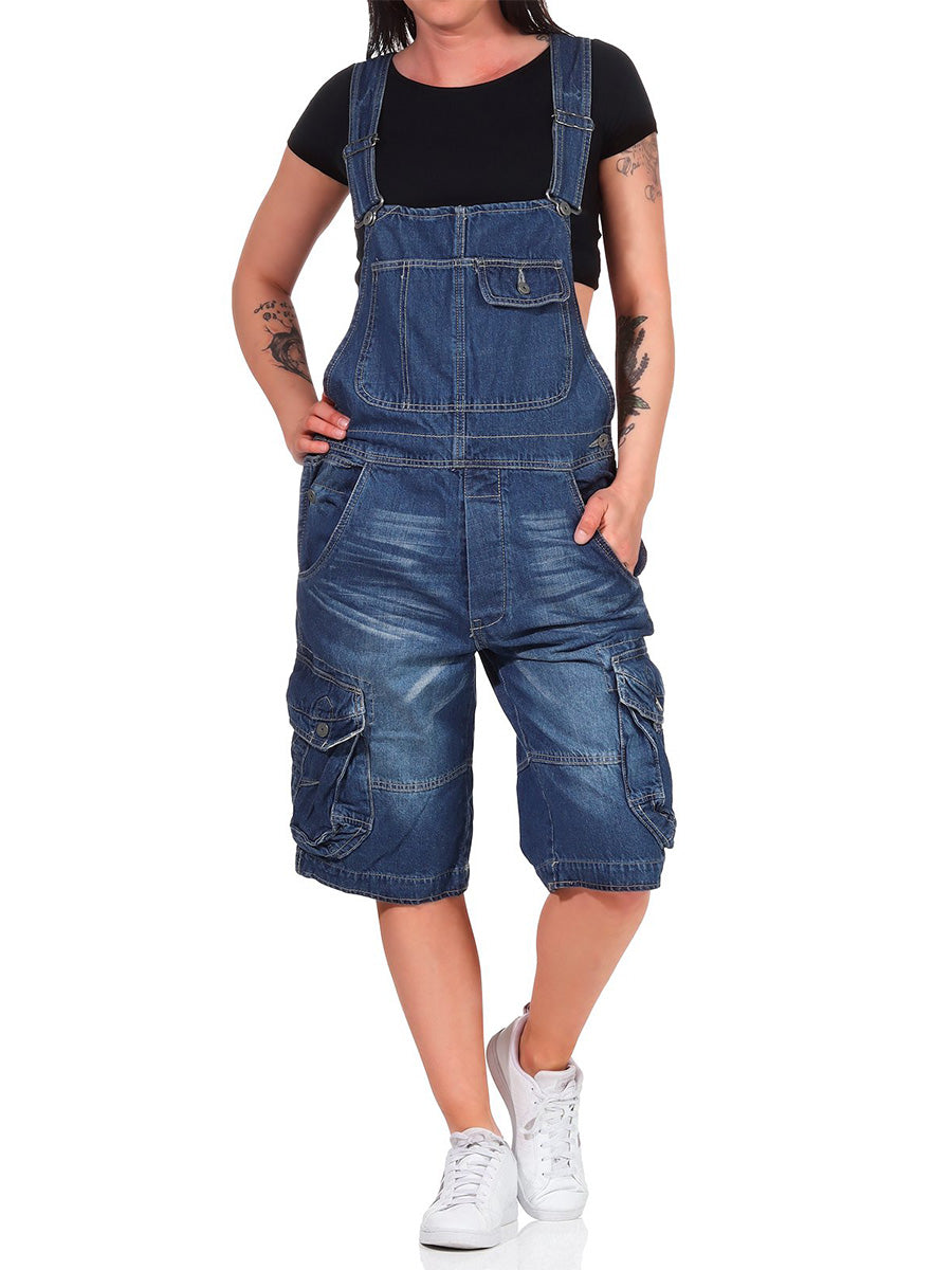 Women's Denim Cargo Overall Shorts