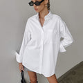 Women’s Oversized Shirt – Cotton Blend – Long Sleeve – Button-Up Relaxed Fit