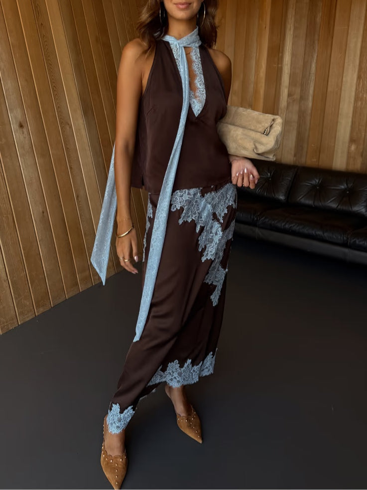 Mabel™ | Elegant Lace Panel Top & Skirt Set