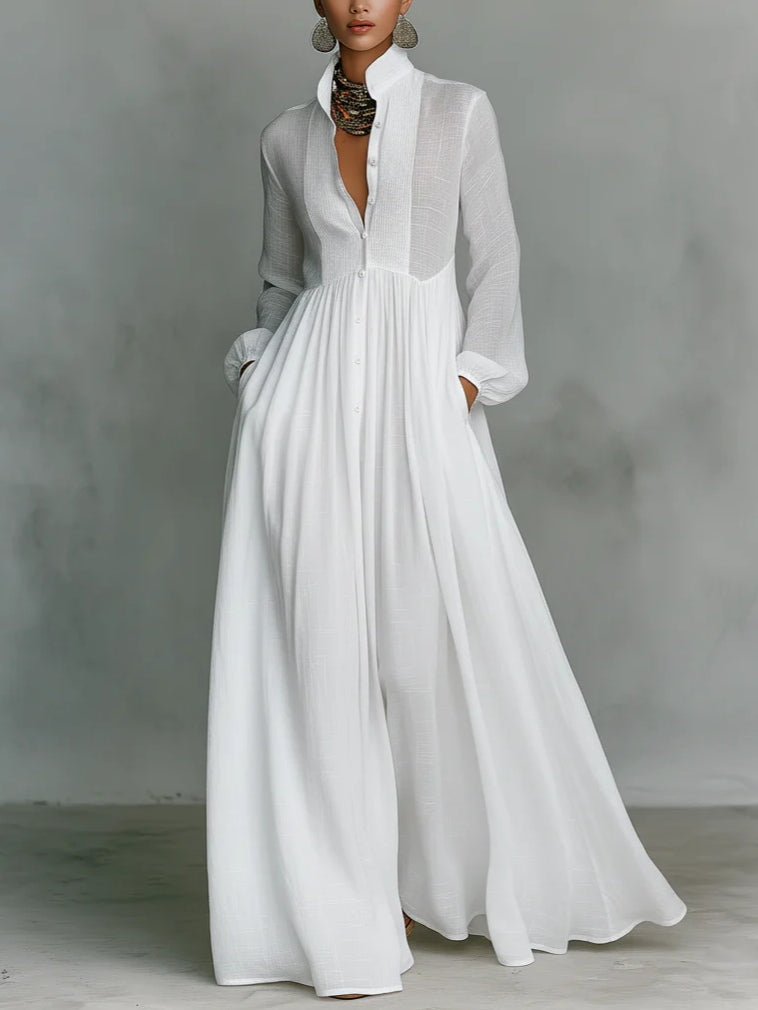 Léonie™ | Maxi minimalist dress with high collar