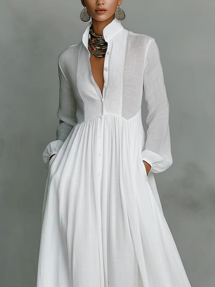 Léonie™ | Maxi minimalist dress with high collar
