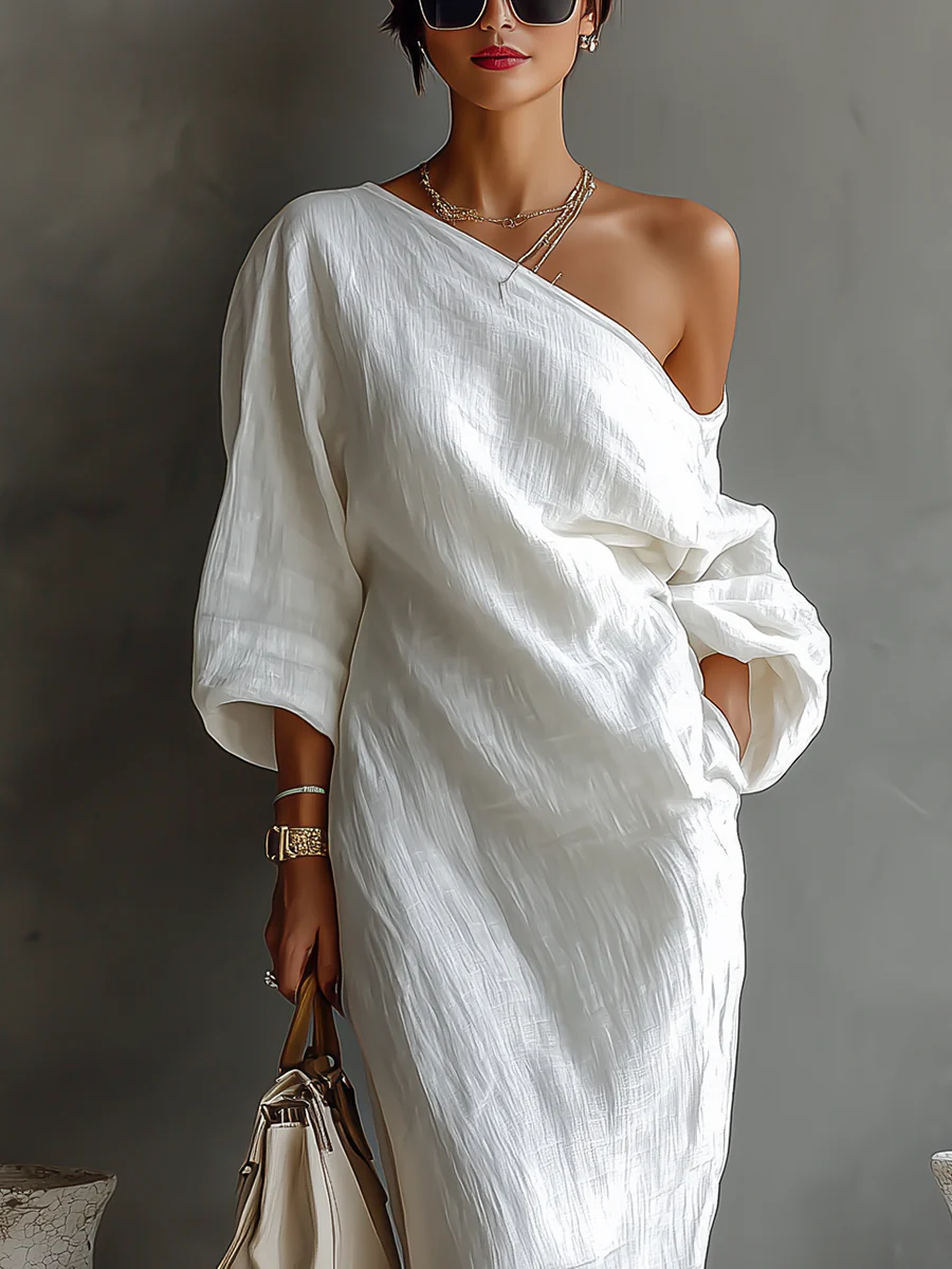 Elise™ | Elegant one-shoulder maxi dress in white