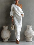 Elise™ | Elegant one-shoulder maxi dress in white