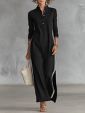 Sweatshirt Dress with Button Closure and Collar Maxi Dress