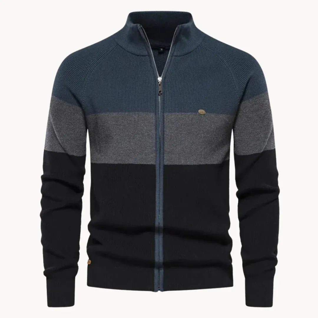 André Ferran Colorblock Zip Cardigan