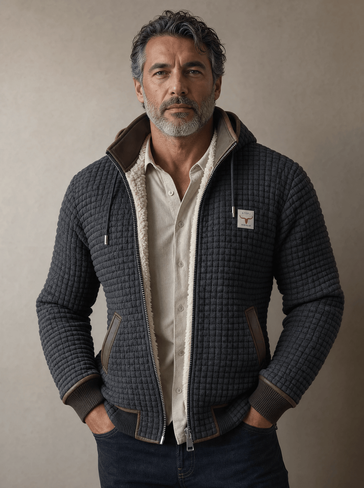 André Ferran Sherpa-Lined Waffle Jacket