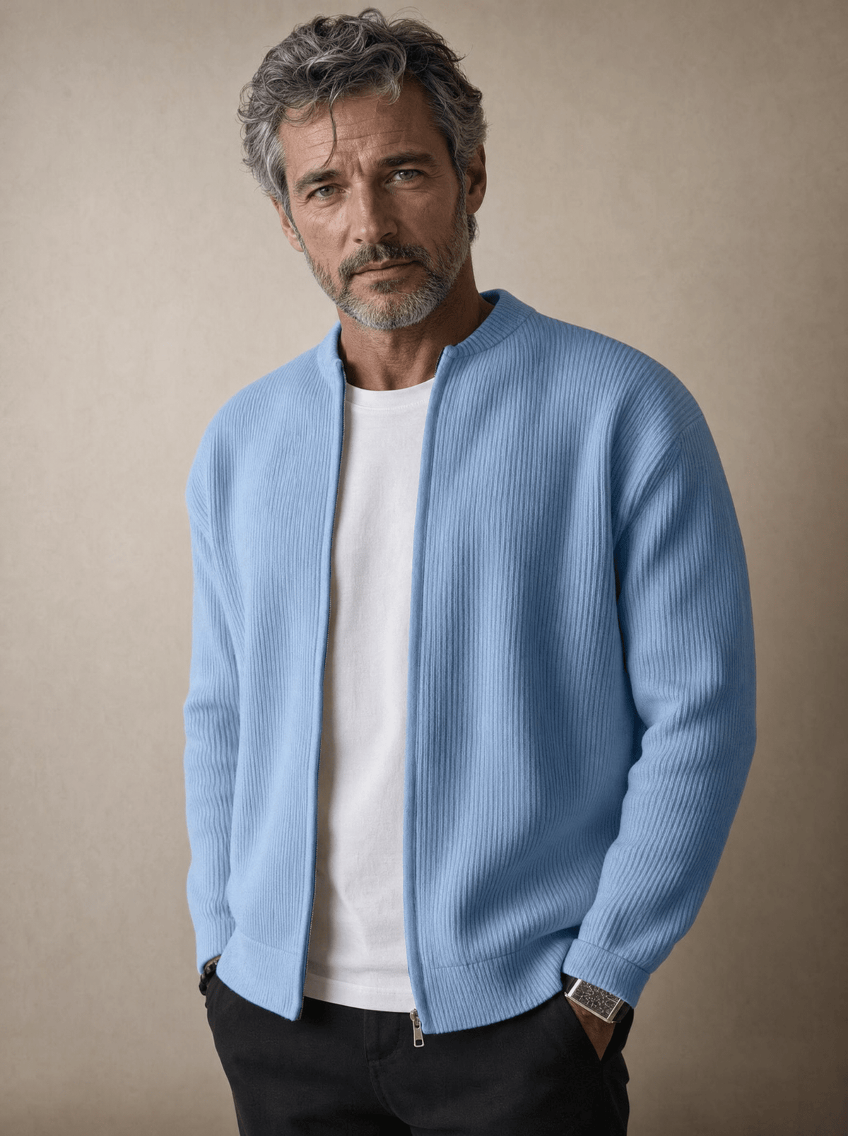 André Ferran Ribbed Zip Cardigan