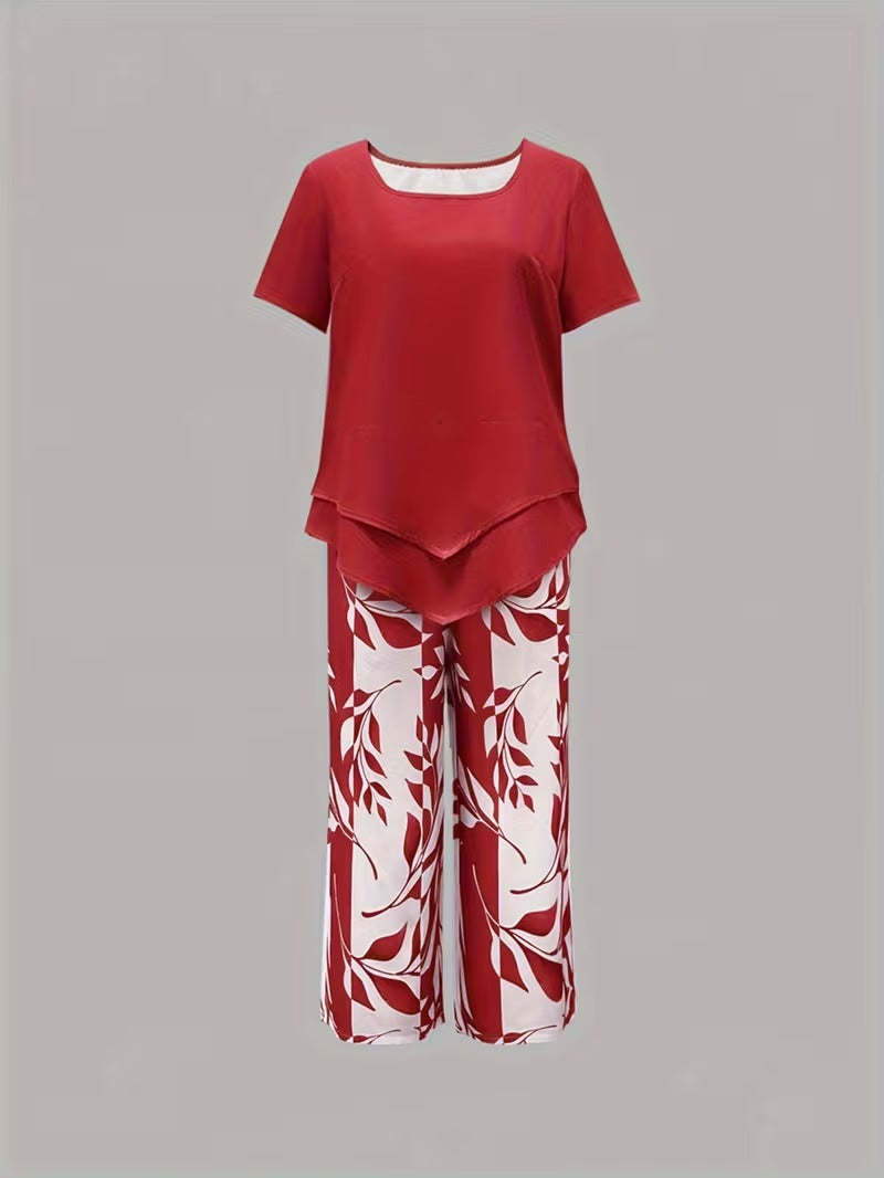 Arvessa™ | Casual Leaf Print Two Piece Set