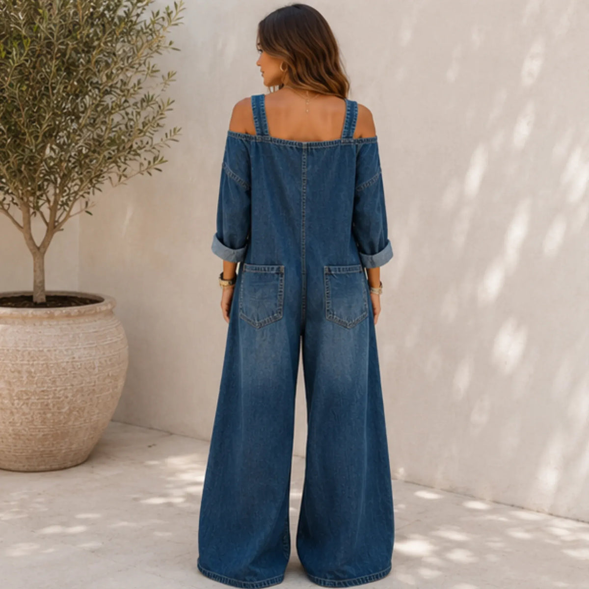 Classic Wide Leg Denim Jumpsuit