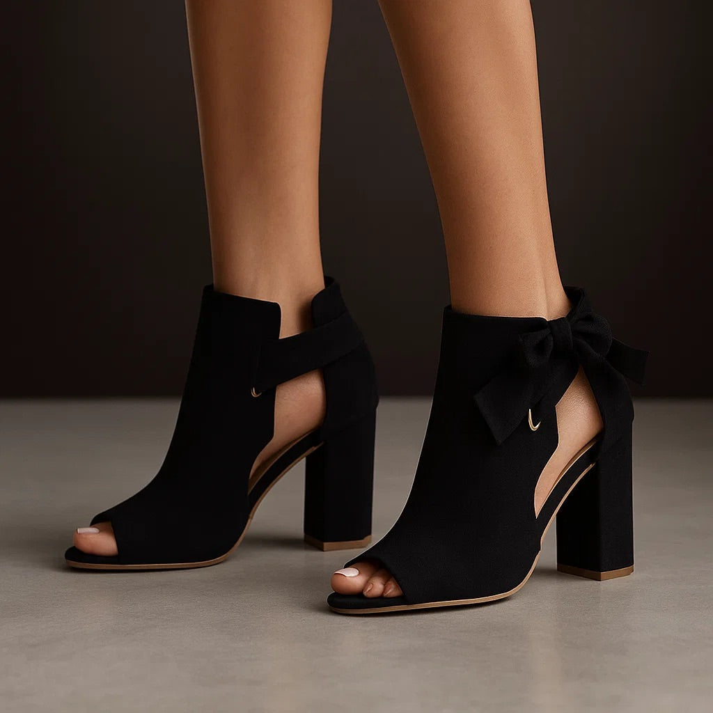 Women's Square Heel Sandals with Elegant Knot and Open Toe