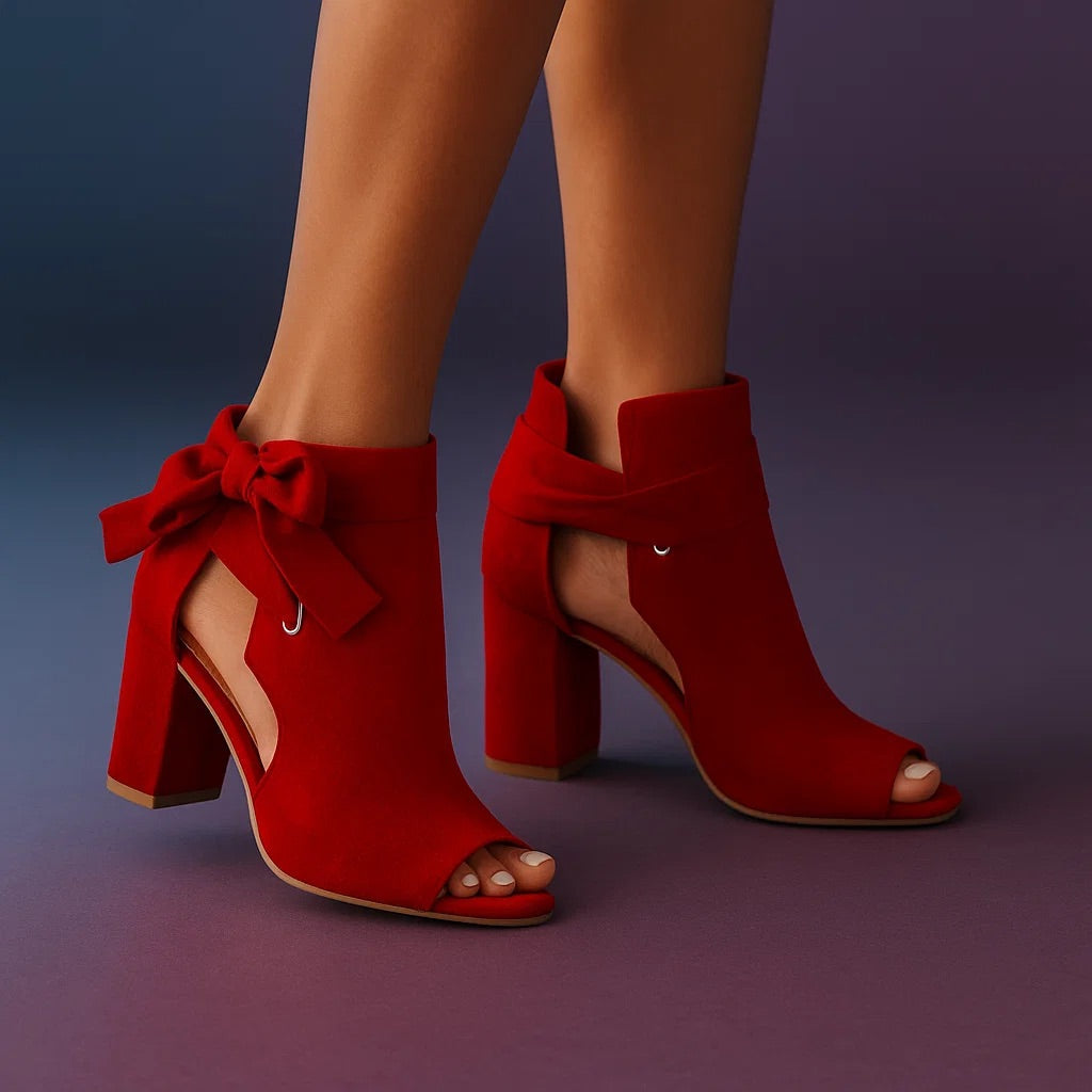 Women's Square Heel Sandals with Elegant Knot and Open Toe
