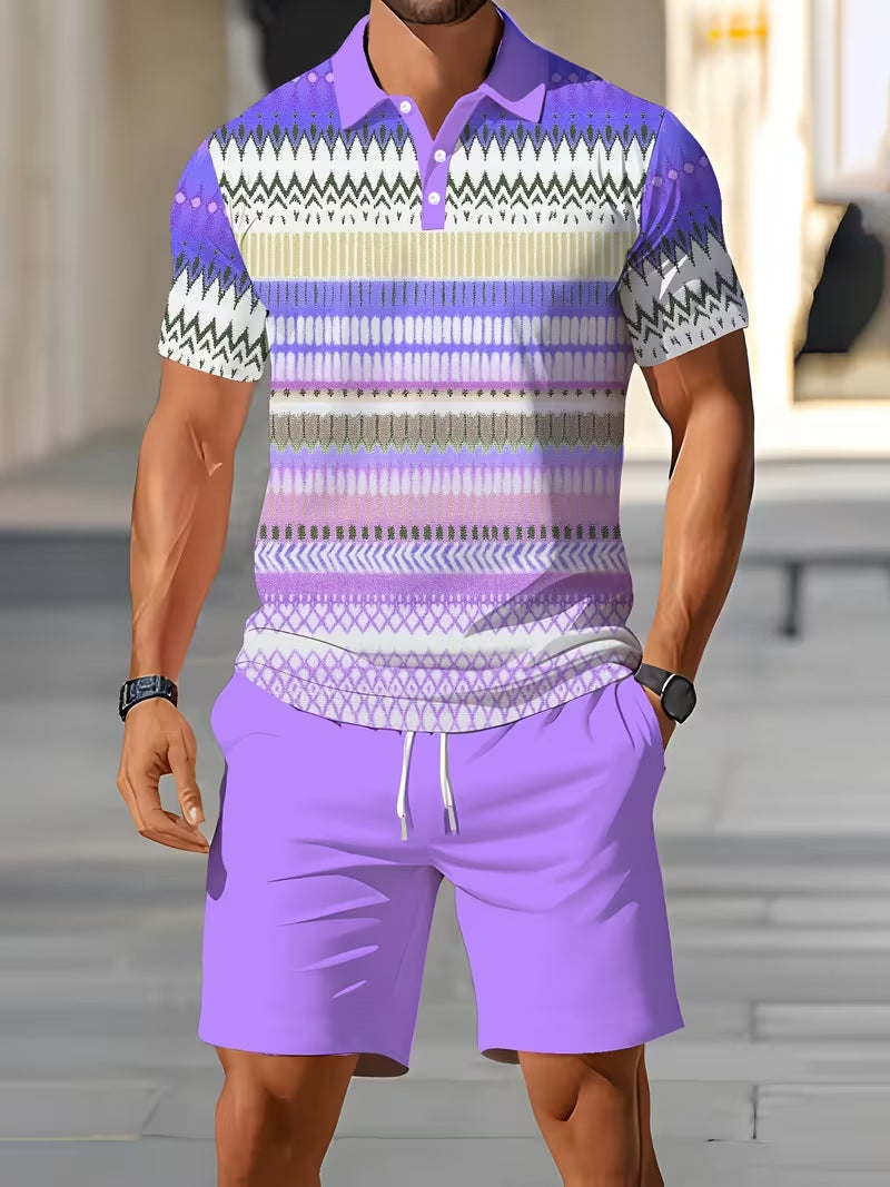 🔥Men's Short Sleeve Casual Set, Summer Beach Fashion Sport Wear, Plaid Pattern, Slim-Fitting, Above the Knee